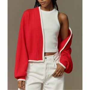 Anthropologie The Livvy Waffle Knit Cardigan Red One Size